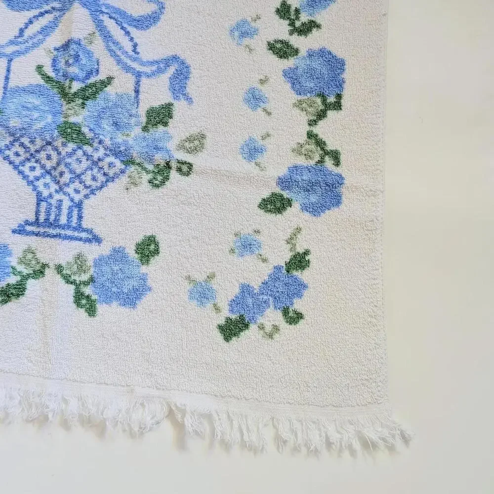 Vintage Cannon Bath Towel with Blue Floral Pattern